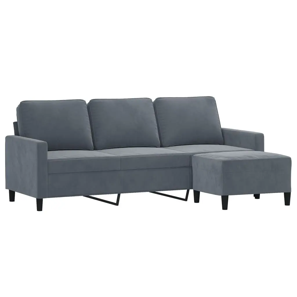3-Seater Sofa with Footstool Grey Velvet 180cm Living Room Furniture