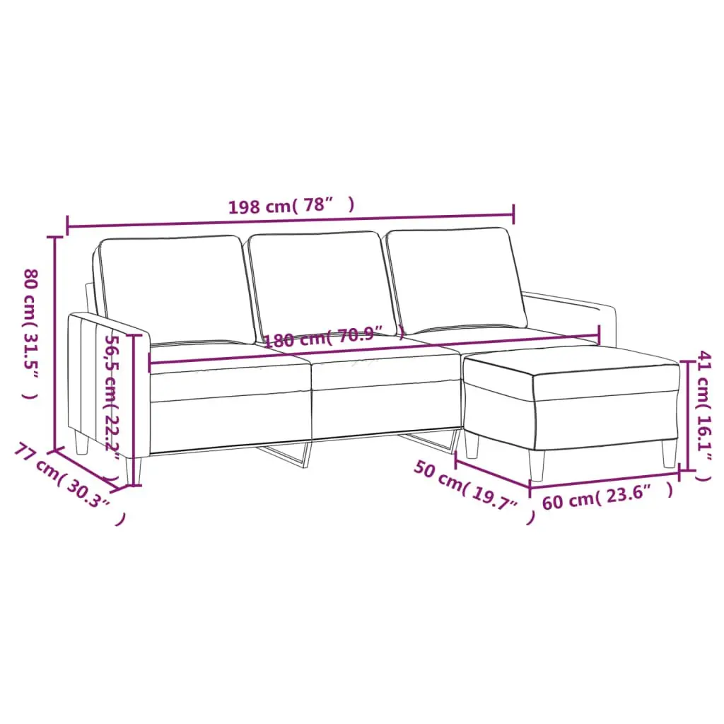 3-Seater Sofa with Footstool Grey Velvet 180cm Living Room Furniture