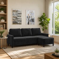 Comfortable and Stylish Black Velvet Sofa with Footstool