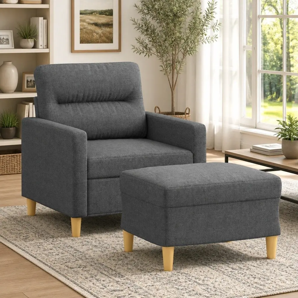 Grey Fabric Sofa Chair with Footstool
