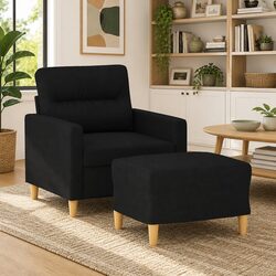 Black Fabric Sofa Chair and Footstool Combo