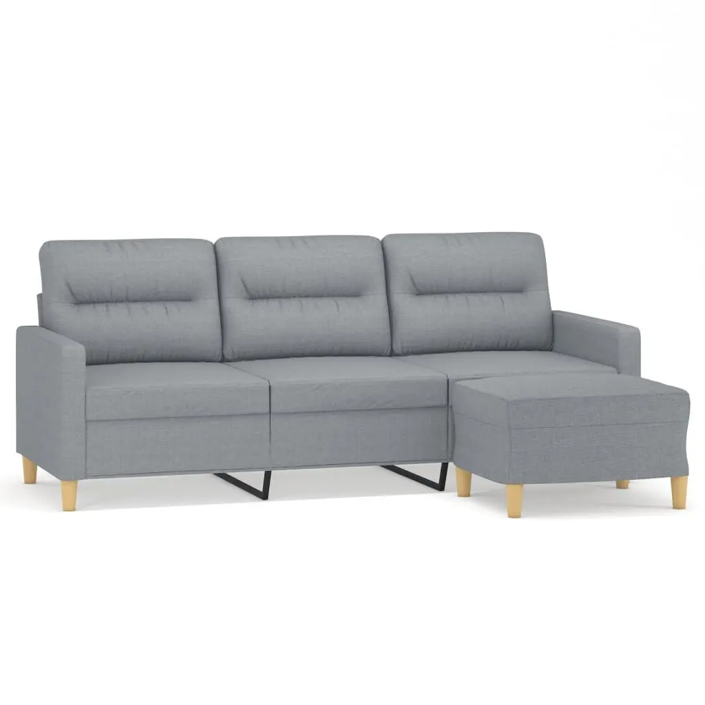 3-Seater Sofa Lounge Couch Light Grey 180cm Fabric with Footstool