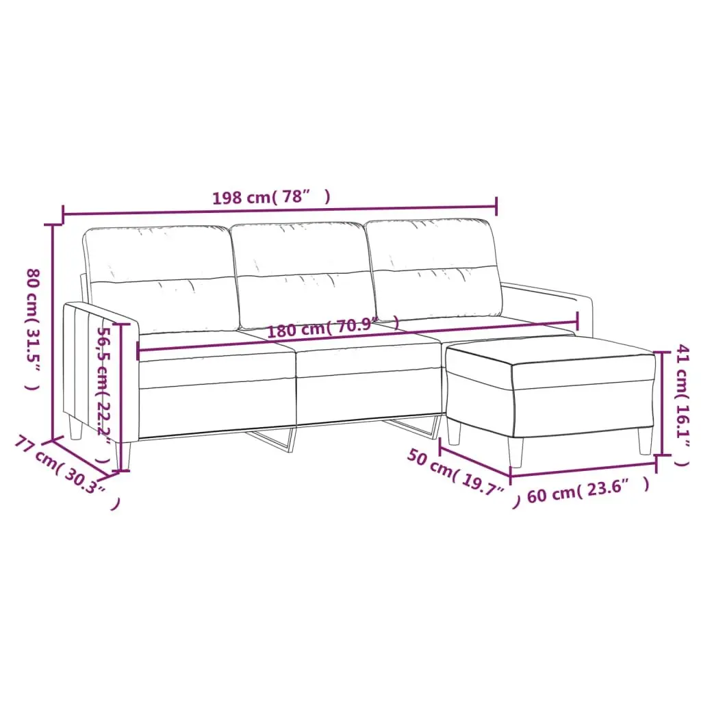 3-Seater Sofa Lounge Couch Light Grey 180cm Fabric with Footstool