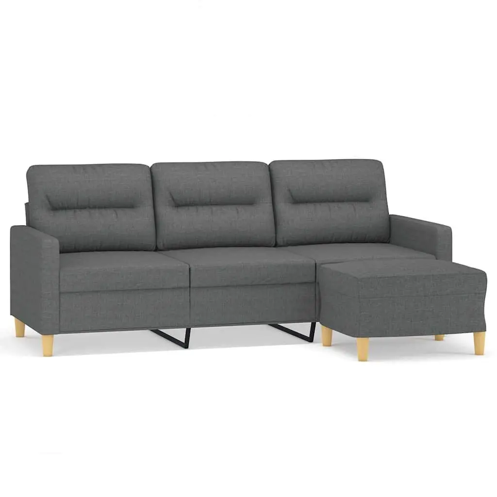 3-Seater Sofa Footstool Grey 180cm Living Room Furniture Lounge Couch