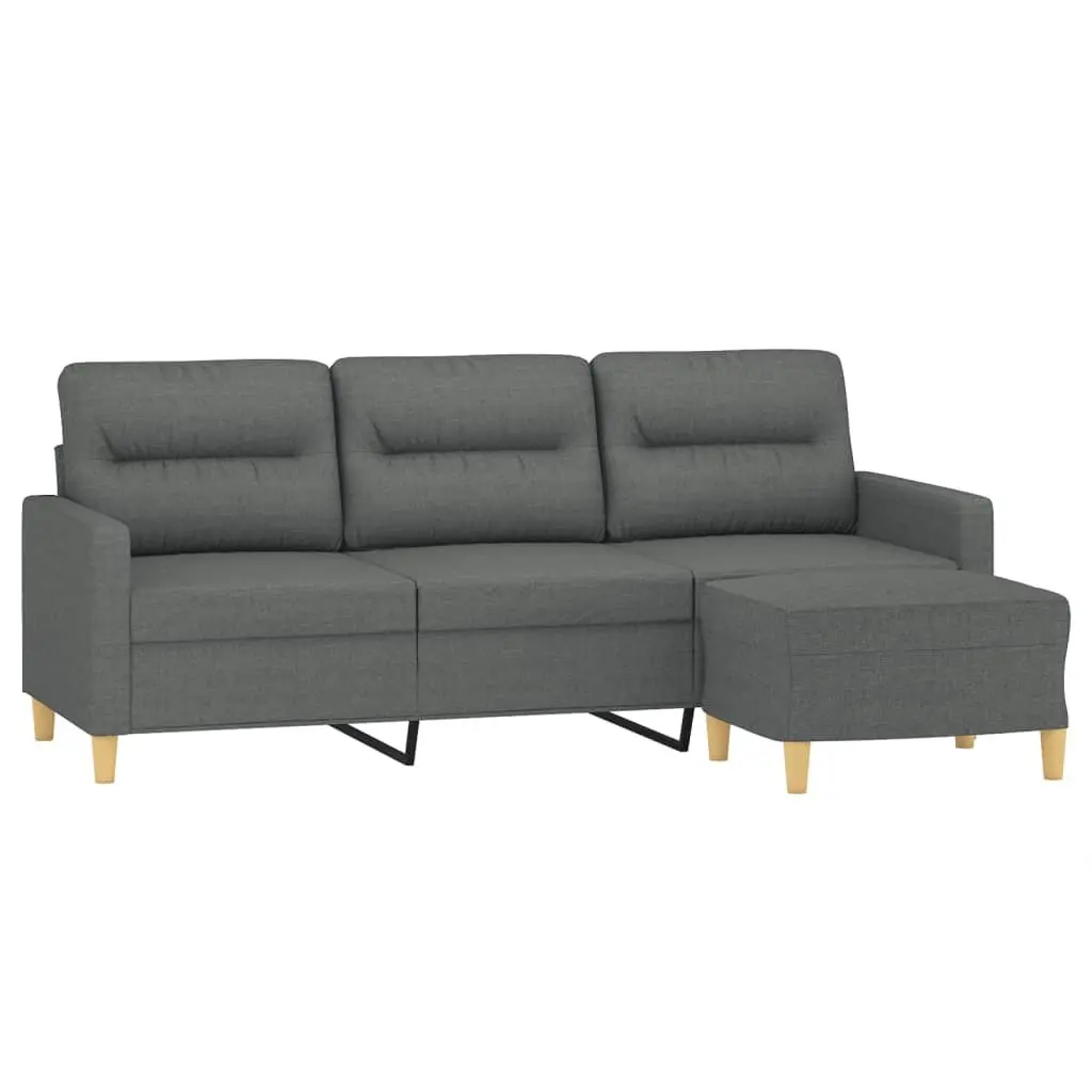 3-Seater Sofa Footstool Grey 180cm Living Room Furniture Lounge Couch