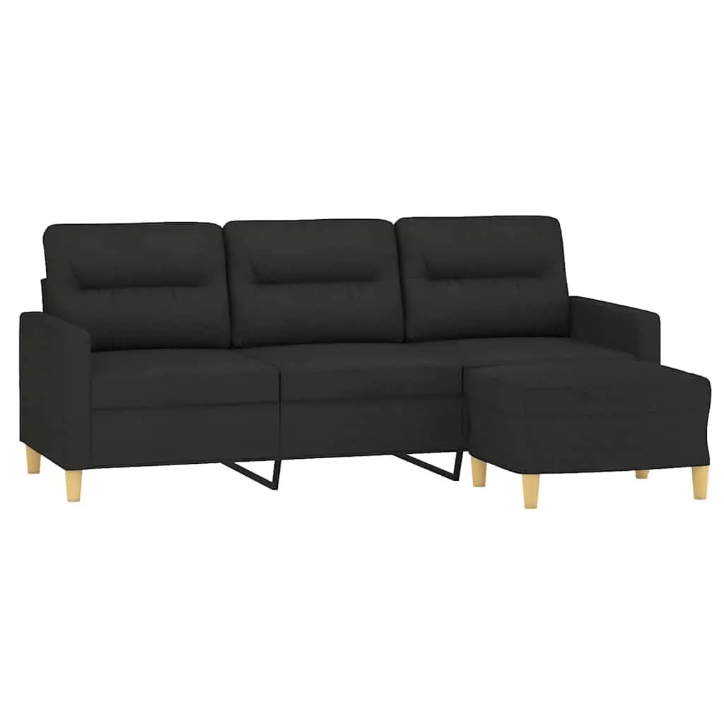 3-Seater Sofa with Footstool Black 180cm Fabric Lounge Couch Living Room