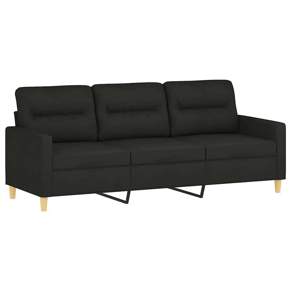 3-Seater Sofa with Footstool Black 180cm Fabric Lounge Couch Living Room