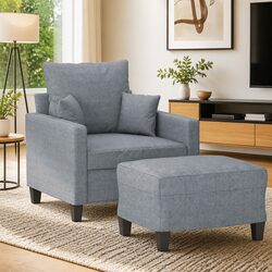 Comfortable Grey Fabric Sofa Chair with Footstool