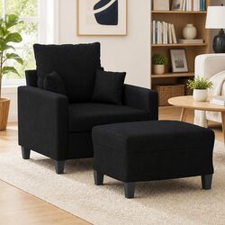 Comfortable Black Fabric Sofa Chair with Footstool