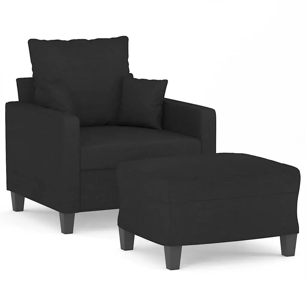 Black Fabric Sofa Chair with Footstool Armchair Living Room Seating 60cm