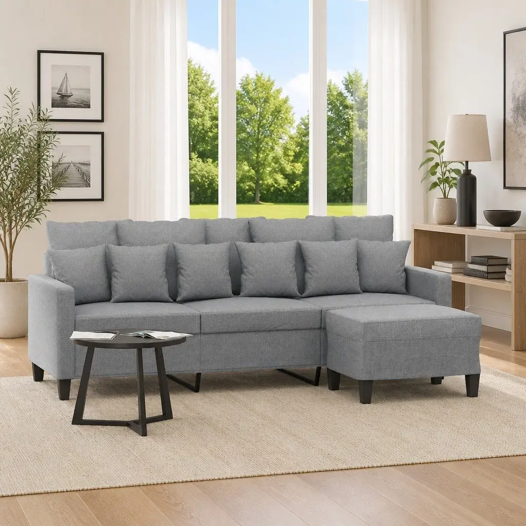 3-Seater Sofa Footstool Grey Living Room Furniture Lounge Seat 180cm