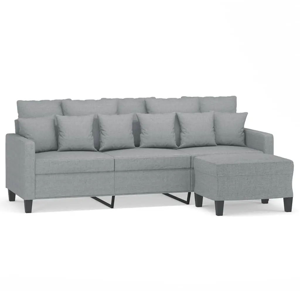 3-Seater Sofa Footstool Grey Living Room Furniture Lounge Seat 180cm