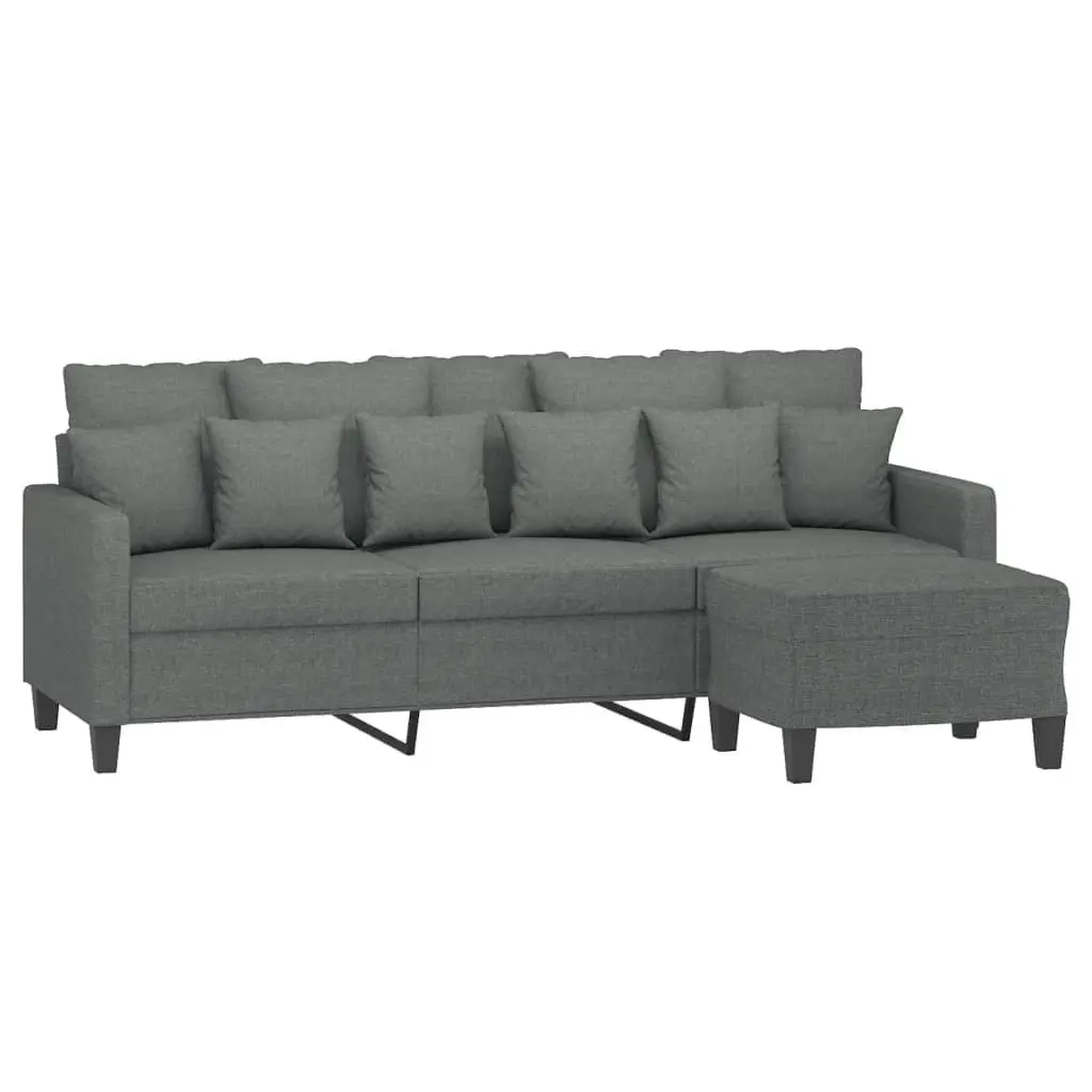 3-Seater Sofa Footstool Grey Fabric Living Room Couch 180cm