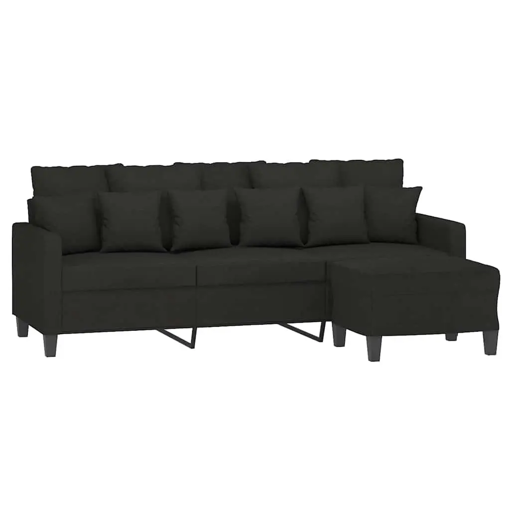 3-Seater Sofa Footstool Black 180cm Living Room Furniture Fabric Couch