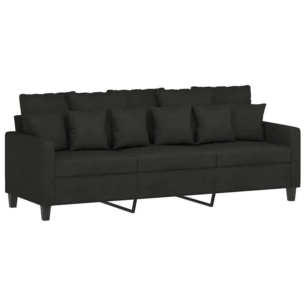 3-Seater Sofa Footstool Black 180cm Living Room Furniture Fabric Couch