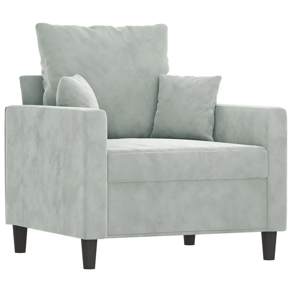 Sofa Chair Relaxing Lounge Seat Grey Velvet with Footstool Compact Size