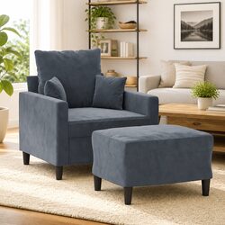 Comfortable Grey Velvet Sofa Chair with Footstool for Any Home