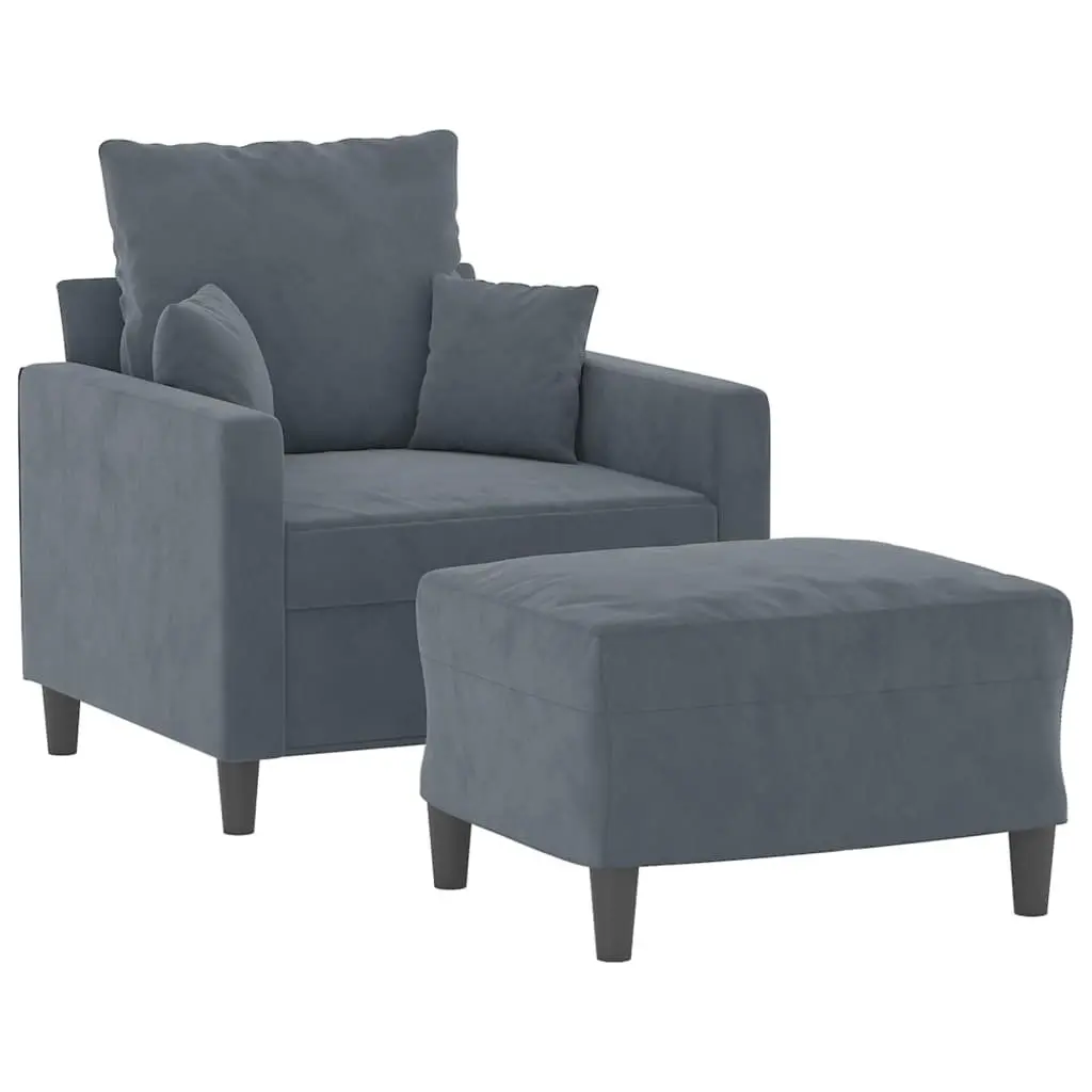 Sofa Chair with Footstool Compact Modern Living Room Dark Grey Velvet 60cm