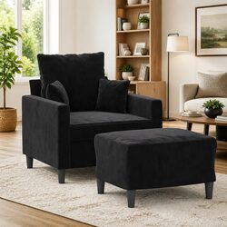 Practical Black Velvet Armchair with Footstool
