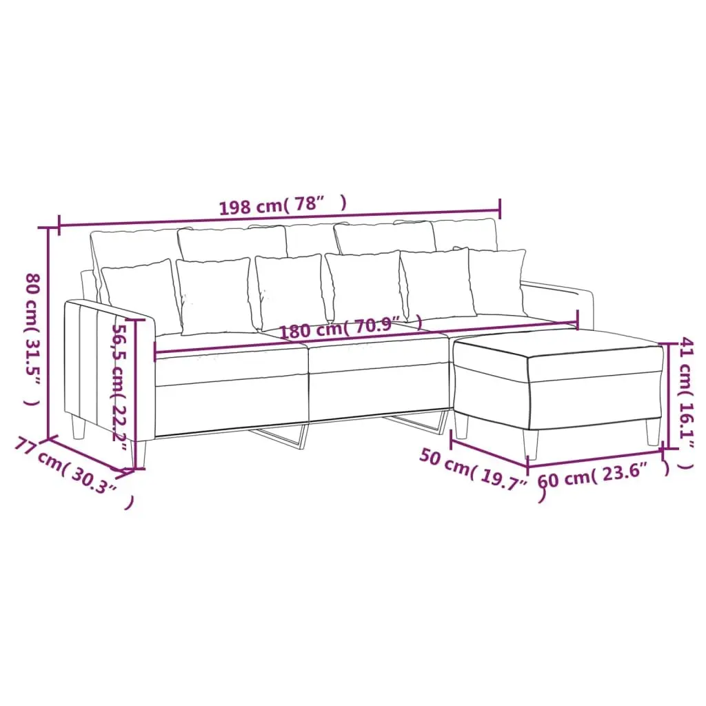 3-Seater Sofa with Footstool Grey Velvet Living Room Lounge Couch 180cm