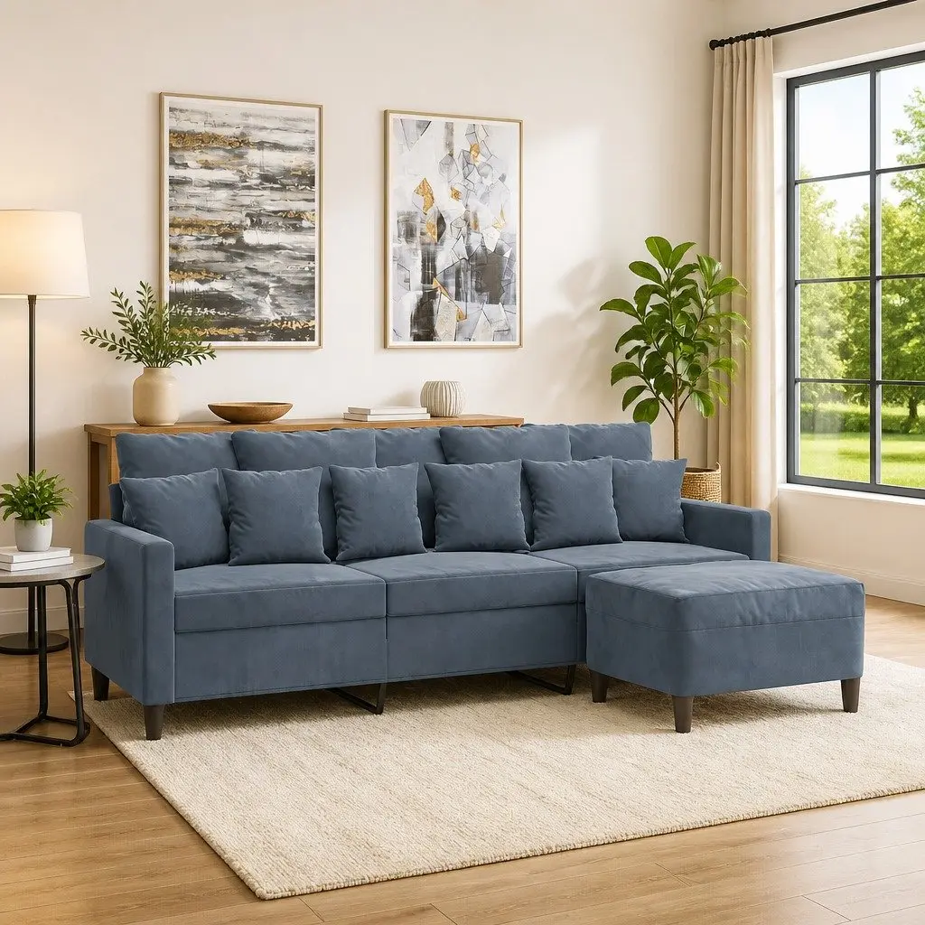 3-Seater Sofa Footstool Lounge Couch 180cm Grey Velvet