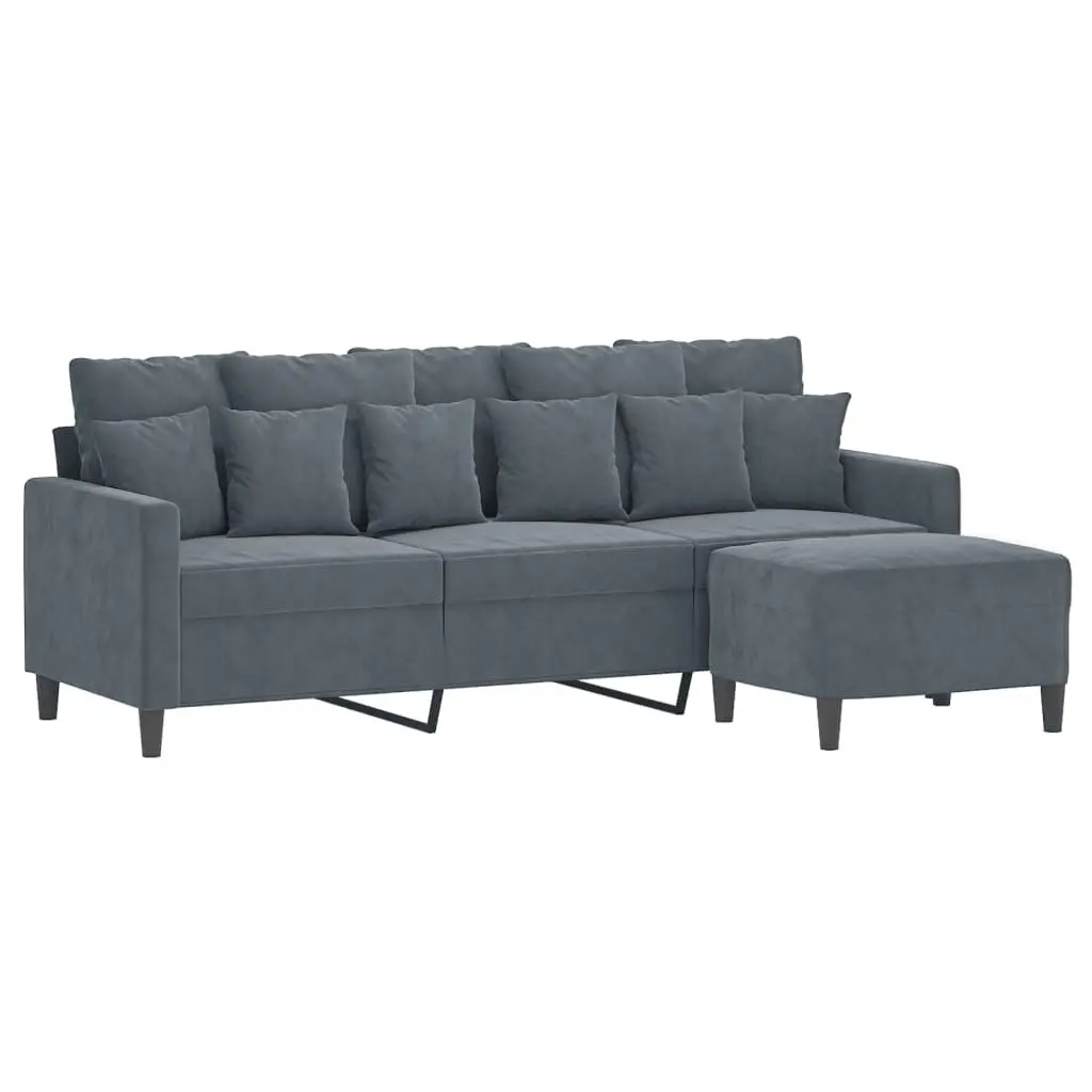 3-Seater Sofa Footstool Lounge Couch 180cm Grey Velvet
