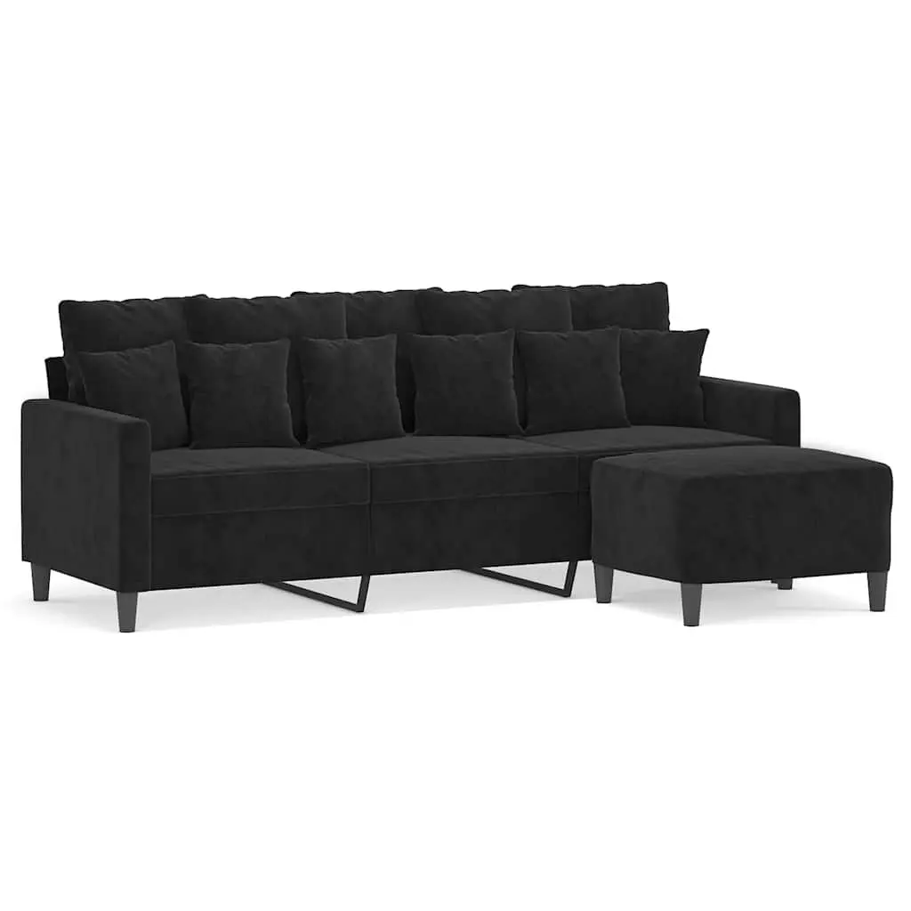 3-Seater Sofa Footstool Black 180cm Velvet Living Room Furniture