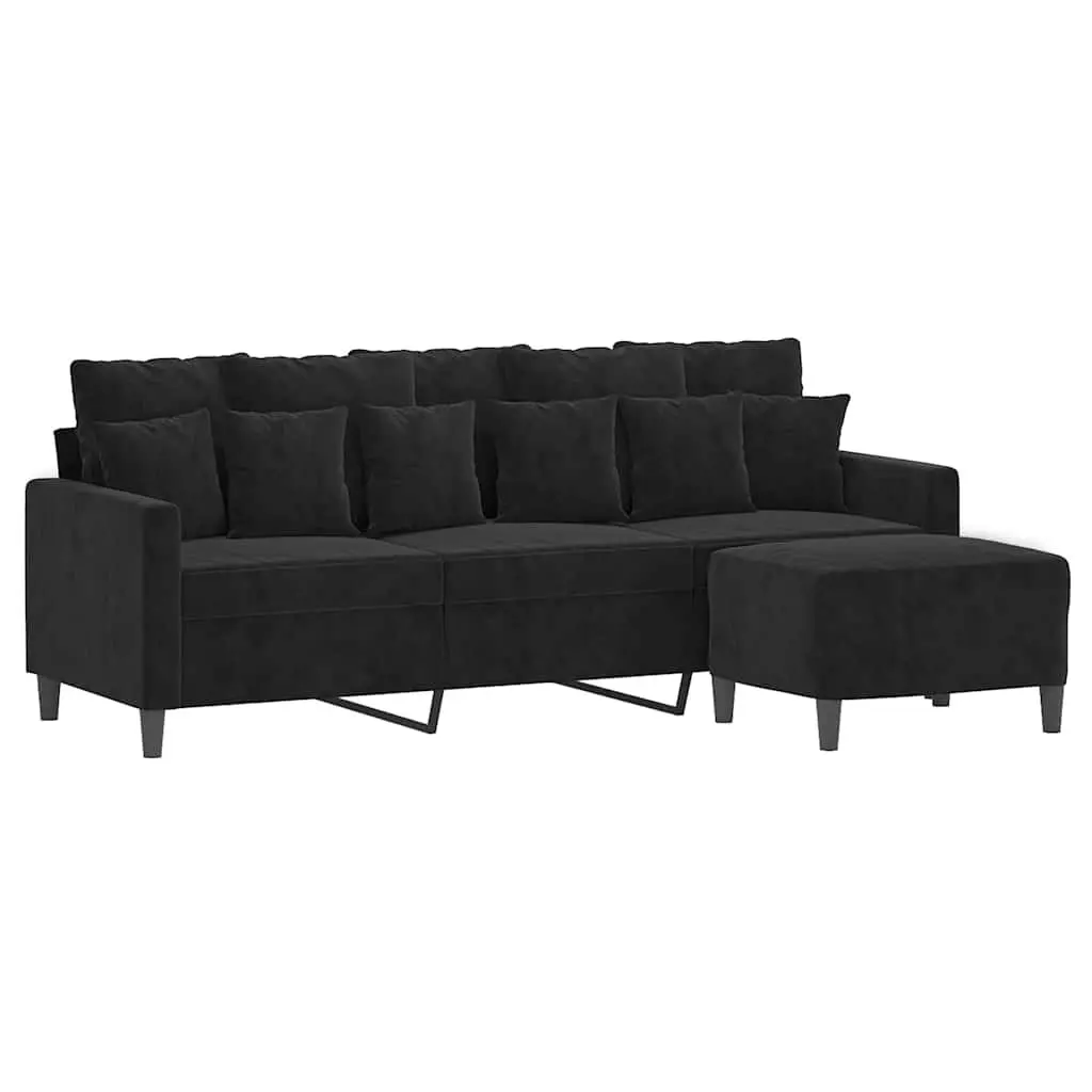 3-Seater Sofa Footstool Black 180cm Velvet Living Room Furniture