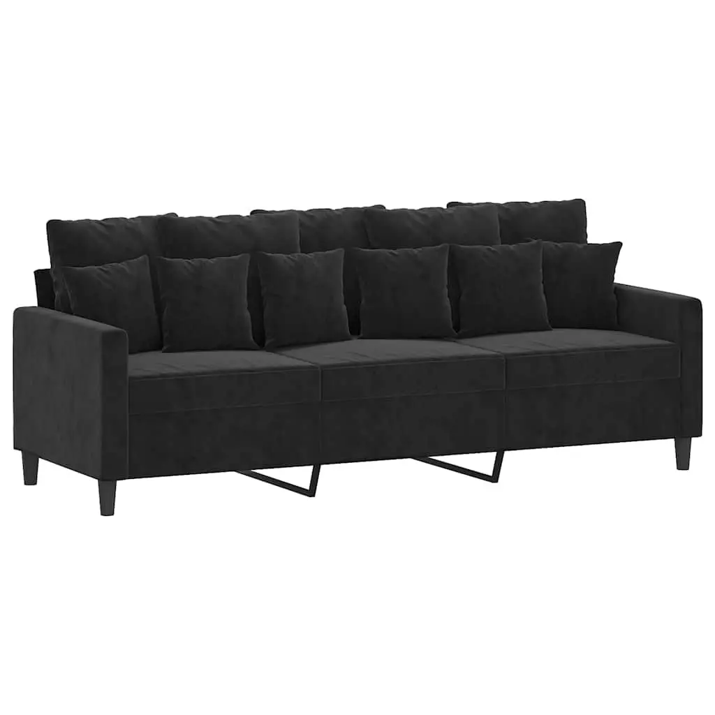 3-Seater Sofa Footstool Black 180cm Velvet Living Room Furniture