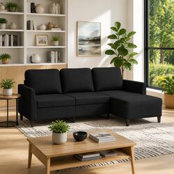 3-Seater Sofa with Footstool Black Faux Leather Living Room Furniture 180cm