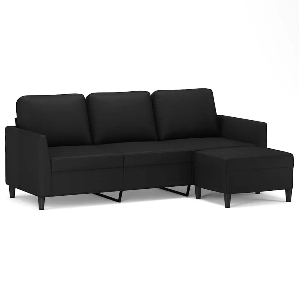 3-Seater Sofa with Footstool Black Faux Leather Living Room Furniture 180cm