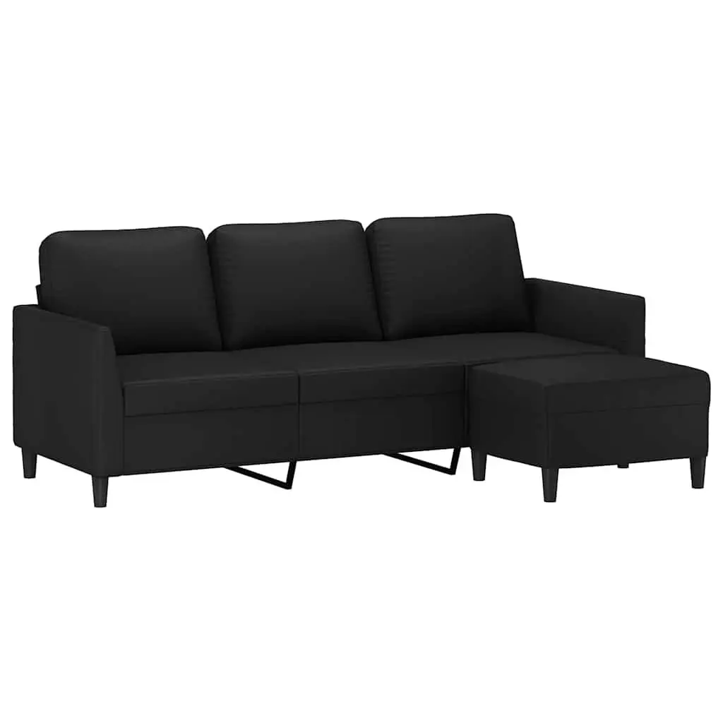 3-Seater Sofa with Footstool Black Faux Leather Living Room Furniture 180cm