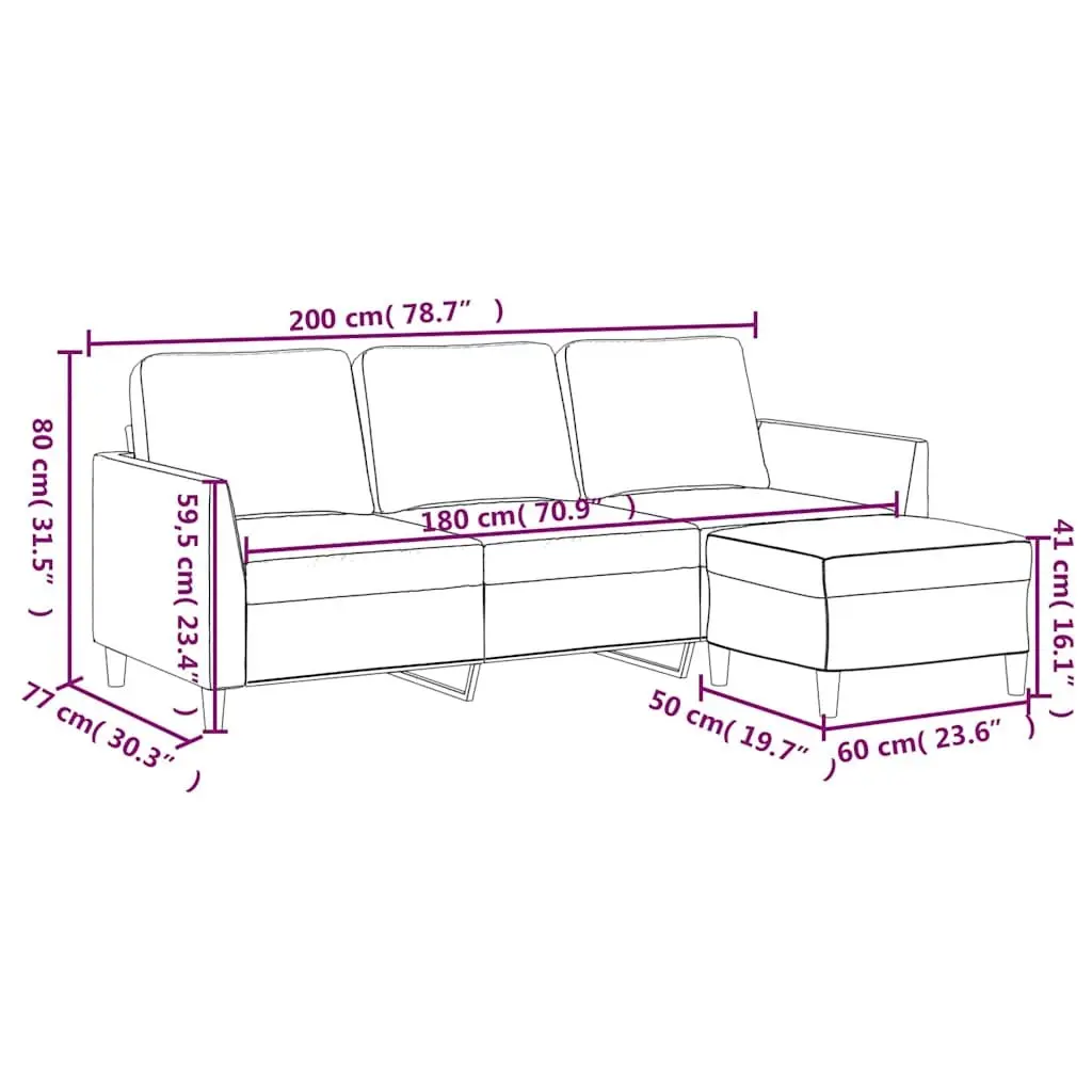 3-Seater Sofa with Footstool Black Faux Leather Living Room Furniture 180cm