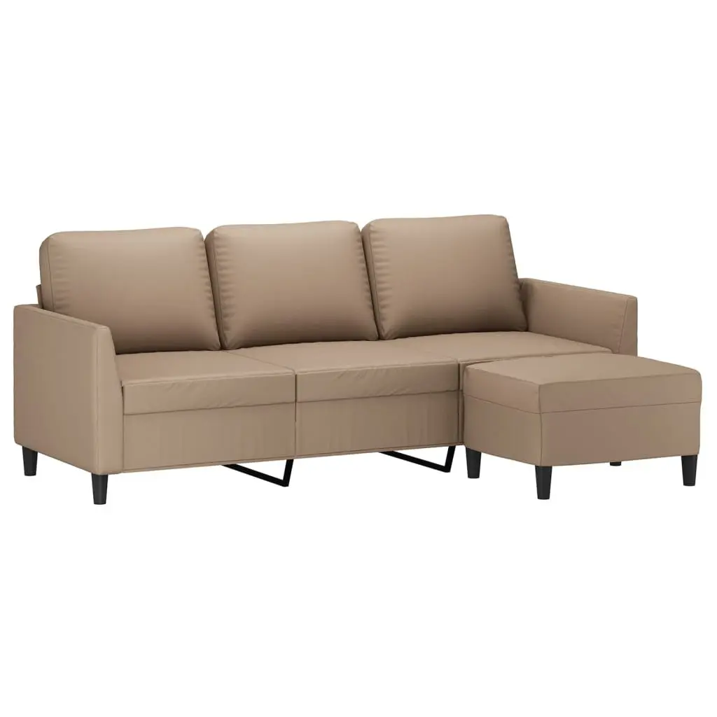 3-Seater Sofa Footstool Living Room Furniture 180cm Brown Faux Leather