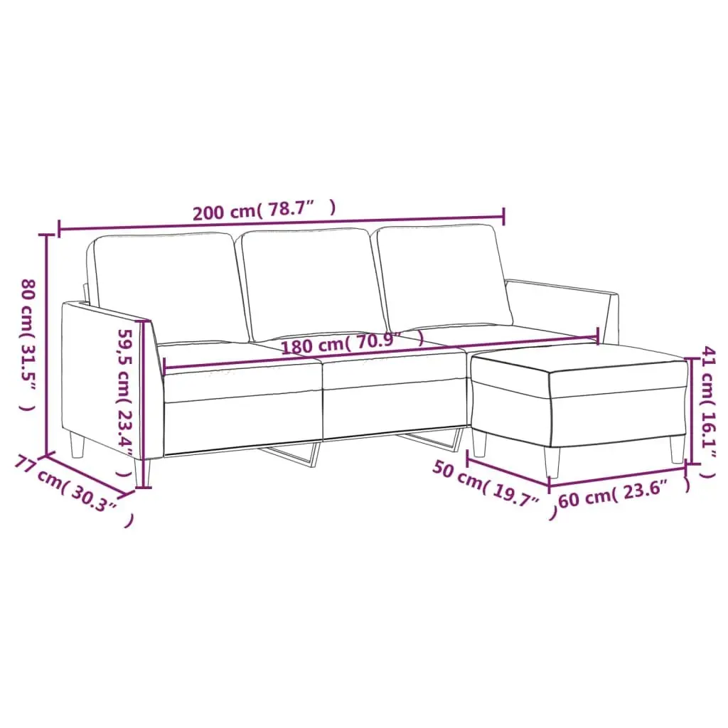 3-Seater Sofa Footstool Living Room Furniture 180cm Brown Faux Leather