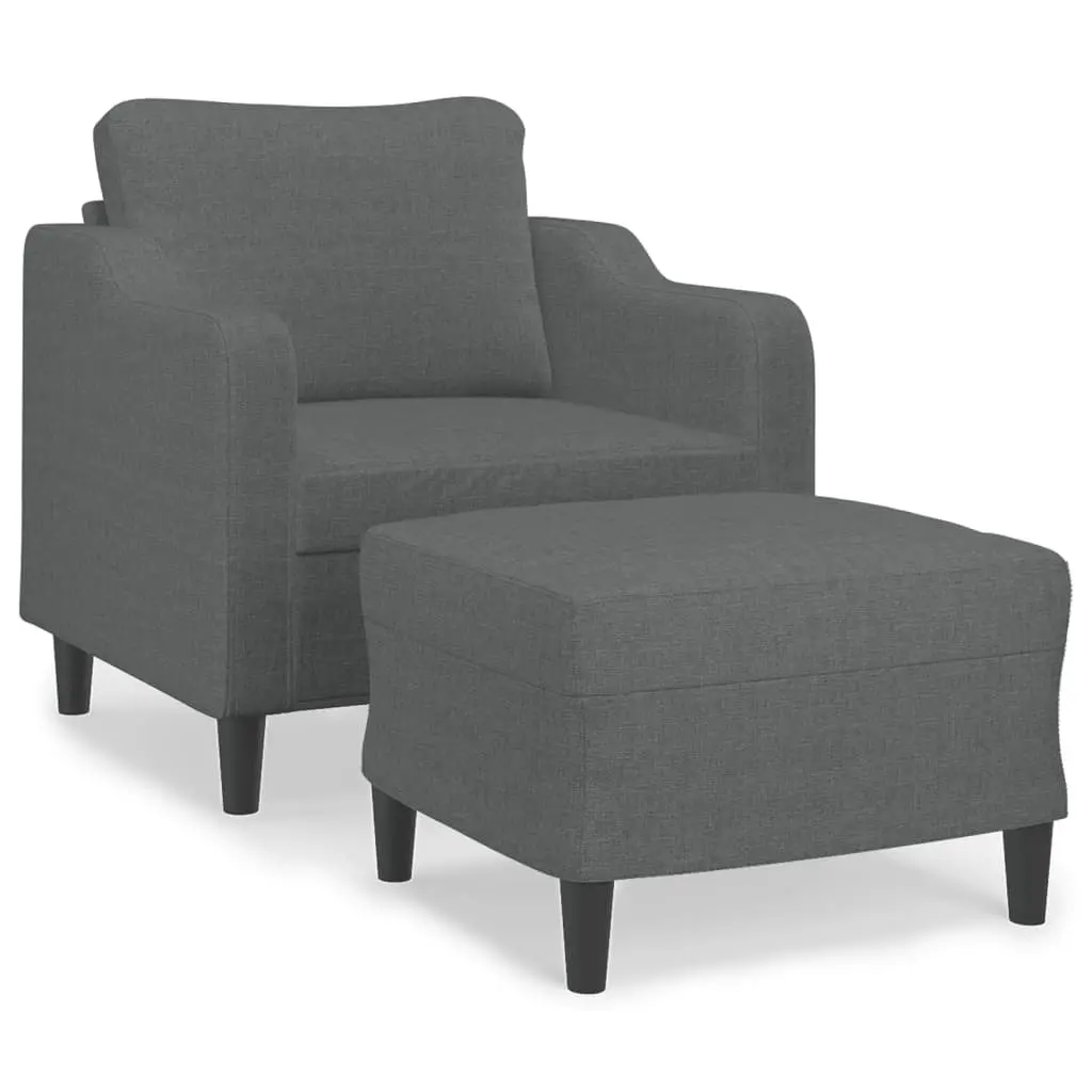 Grey Fabric Sofa Chair with Footstool Set
