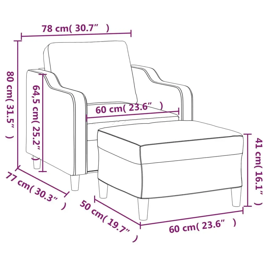 Grey Fabric Sofa Chair with Footstool Set
