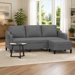 Comfortable and Practical Grey 3-Seater Sofa with Footstool