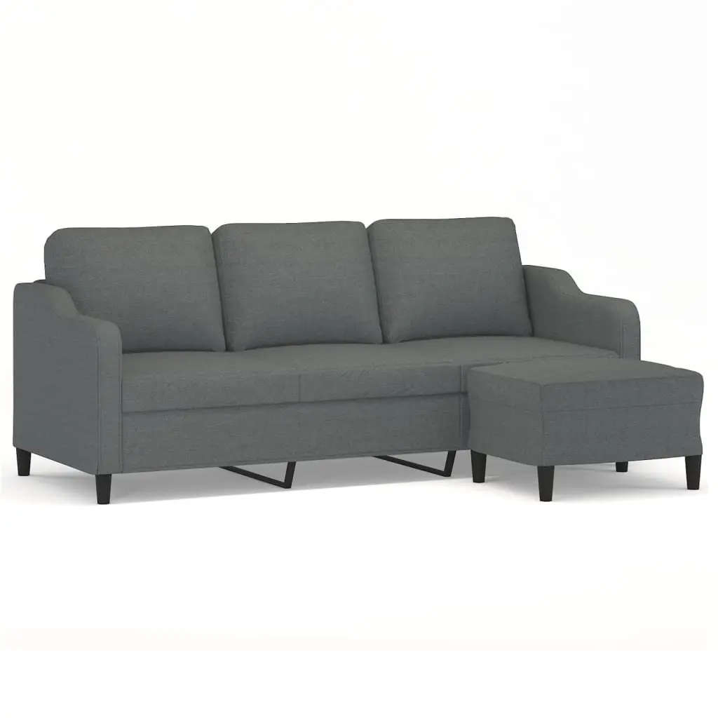 Grey 3-Seater Sofa with Footstool