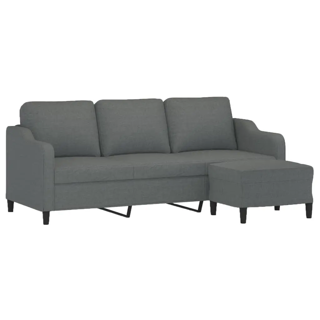 Grey 3-Seater Sofa with Footstool