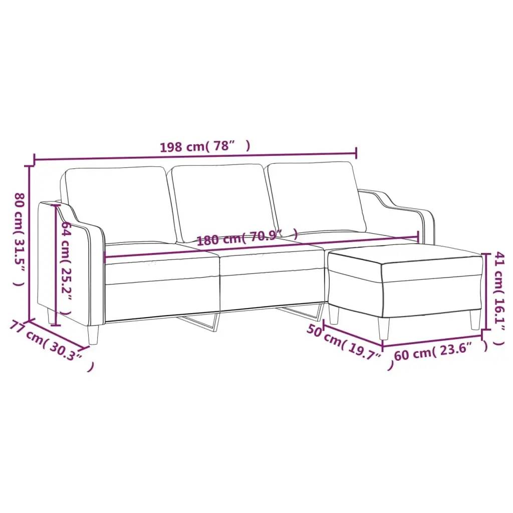 Grey 3-Seater Sofa with Footstool