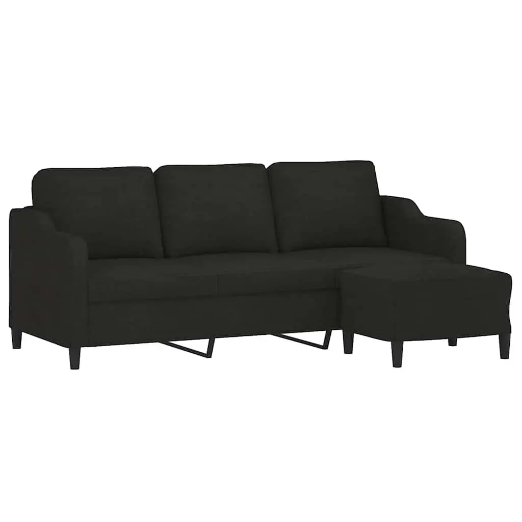 3-Seater Sofa Footstool Black 180cm Living Room Furniture Fabric Lounge