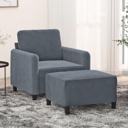 Sofa Chair with Footstool Grey Velvet Compact Armchair Living Room Furniture