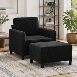 Comfortable Black Velvet Sofa Chair with Footstool Included