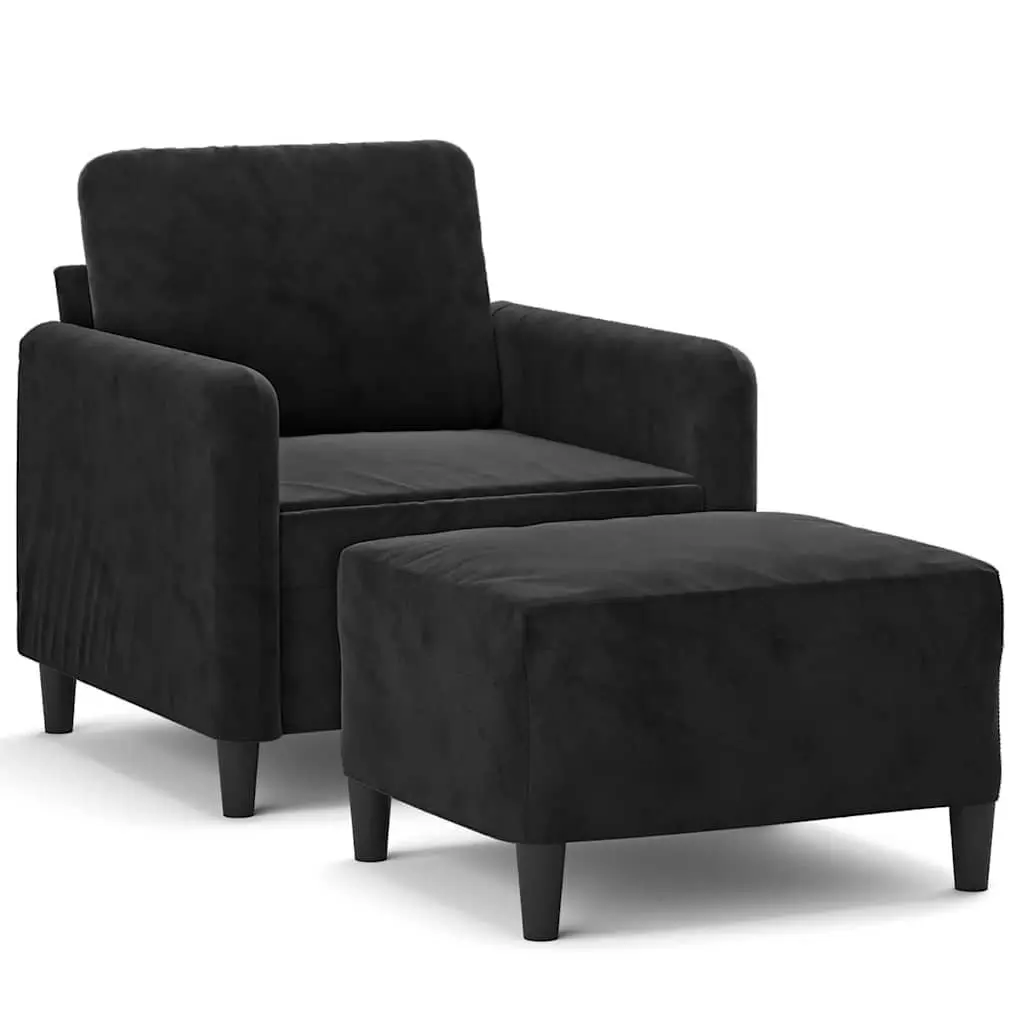 Sofa Chair Black Velvet Compact Armchair Lounge Seat 60cm with Footstool