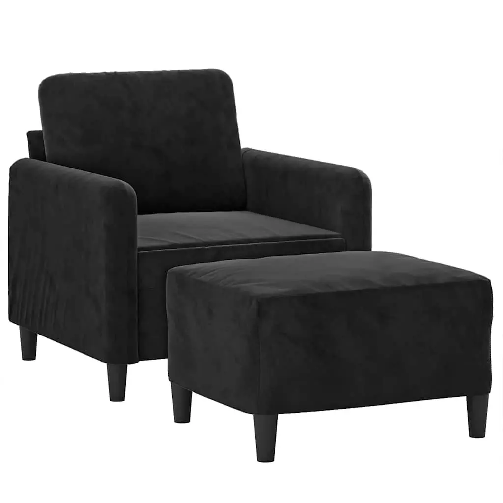 Sofa Chair Black Velvet Compact Armchair Lounge Seat 60cm with Footstool