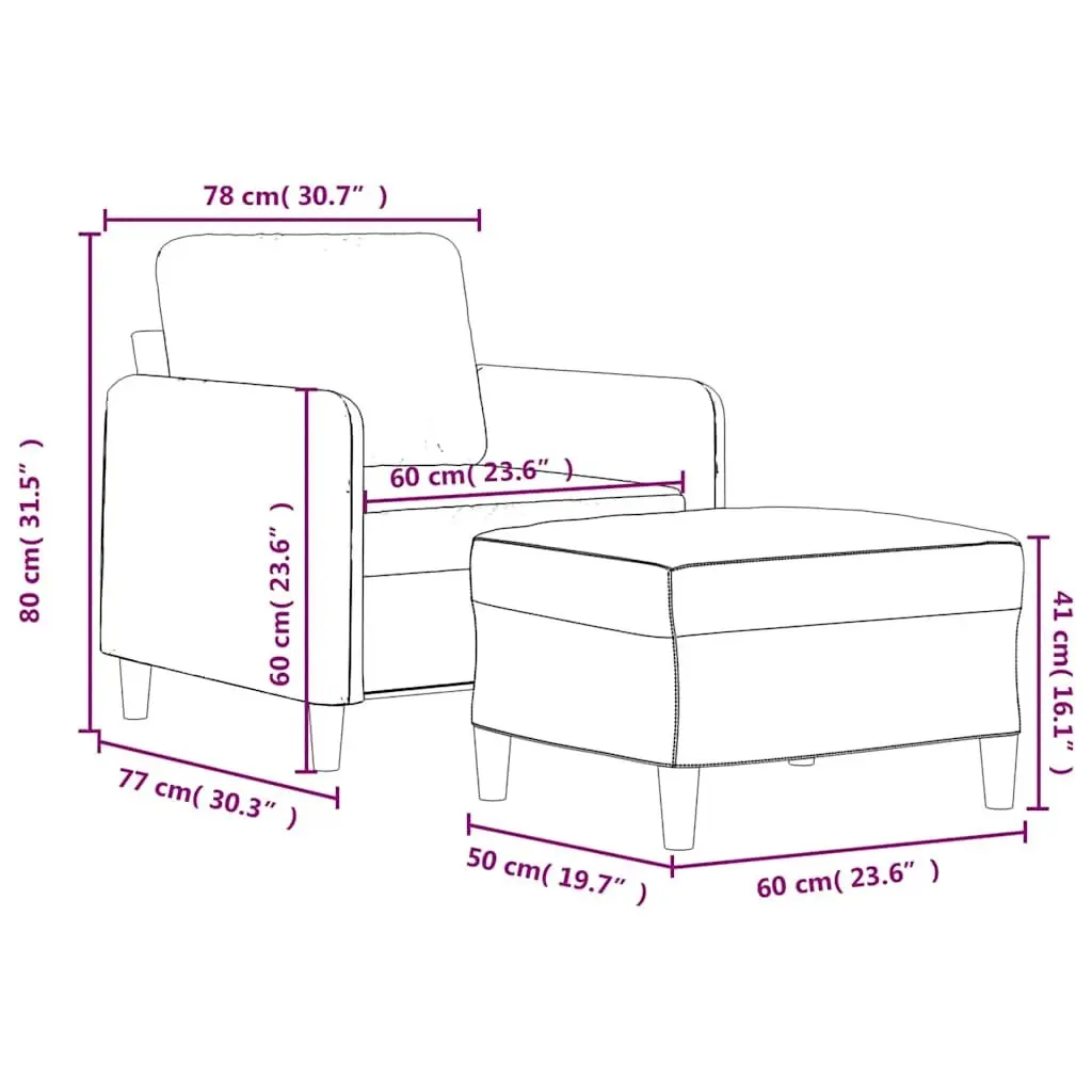 Sofa Chair Black Velvet Compact Armchair Lounge Seat 60cm with Footstool