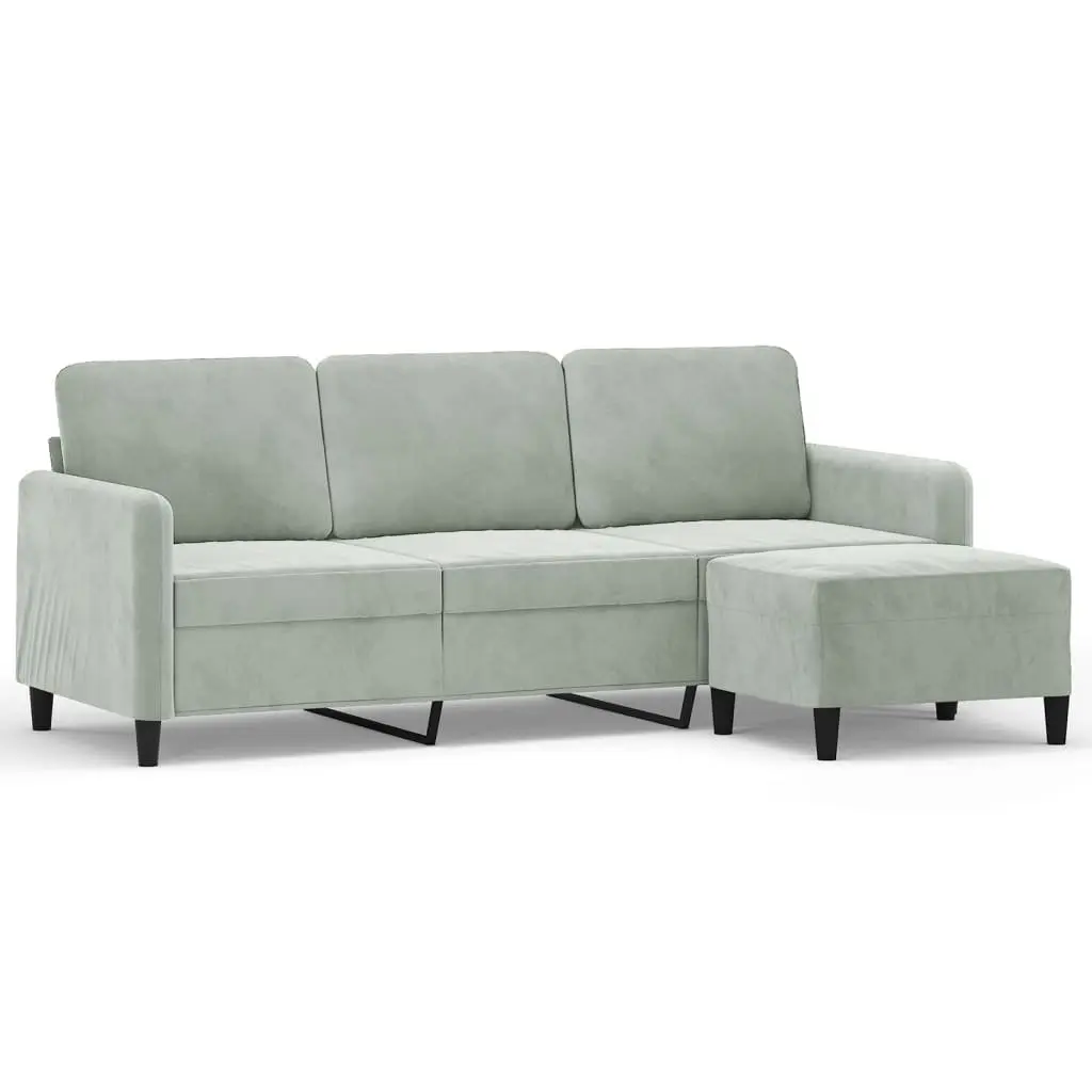 3-Seater Sofa Footstool Light Grey Velvet Couch Lounge 180cm