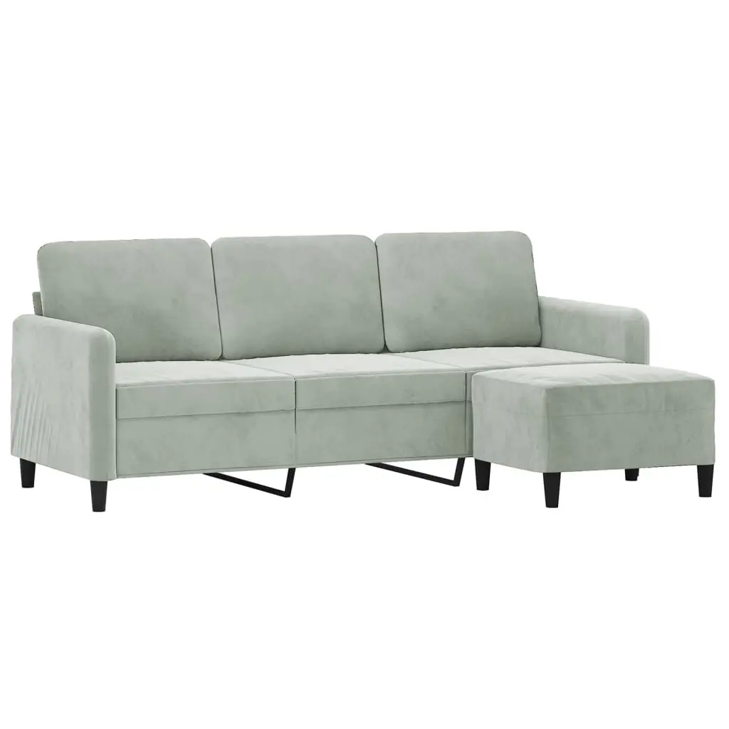 3-Seater Sofa Footstool Light Grey Velvet Couch Lounge 180cm