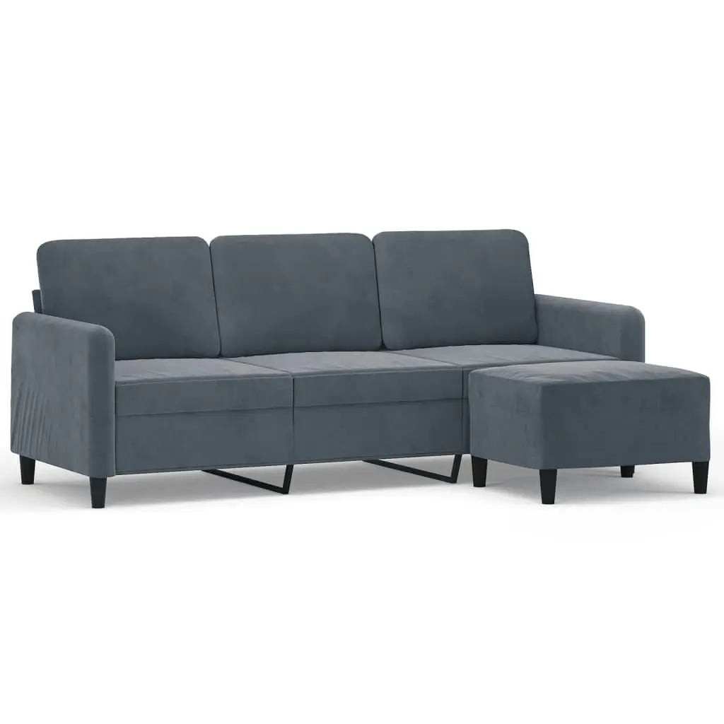 3-Seater Sofa with Footstool Grey Velvet Living Room Furniture 180cm